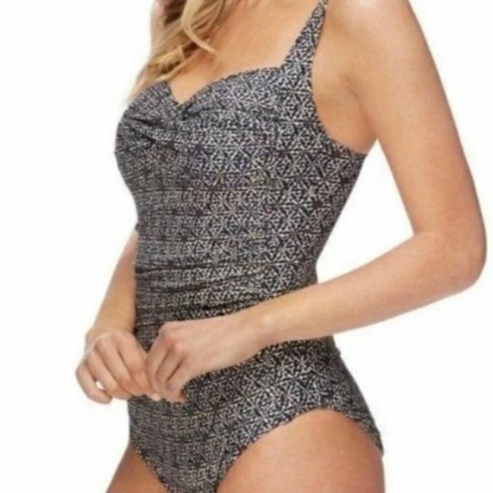 Bond-Eye Australia Brand Navy Cream Speckled Print One Piece Swimsuit D DD US 10